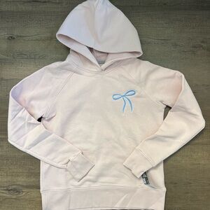 Blue bow embroidered blush pink hoodie sweatshirt